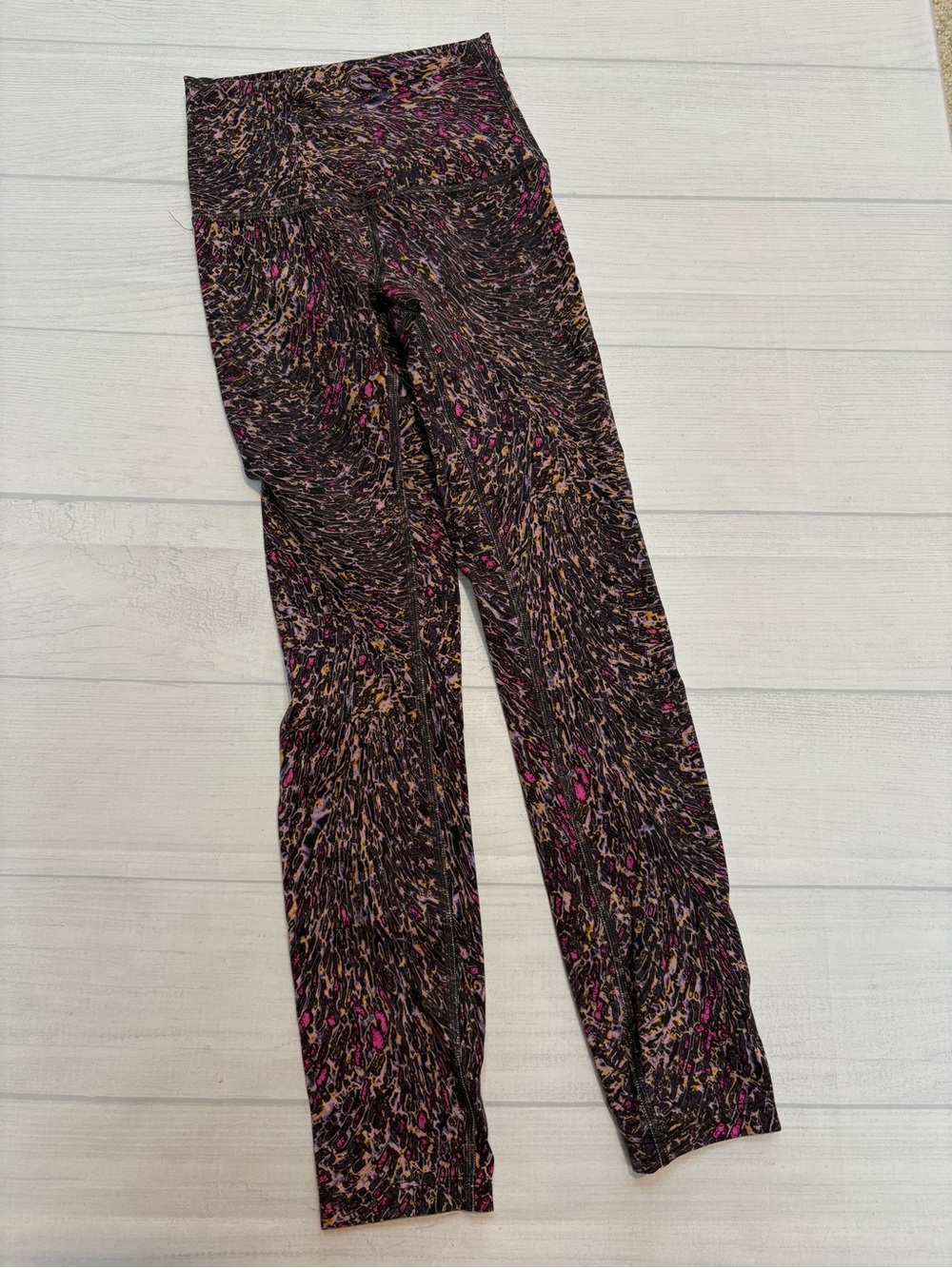 lululemon athletica Black Leggings with Pink & Brown Abstract Print